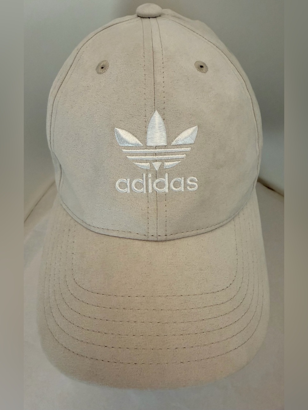 Adidas Trefoil Beige Faux Suede Adjustable Baseball Hat Cap Unisex